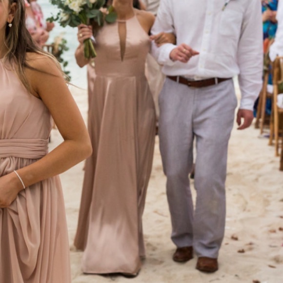 Galina Signature David’s Bridal bridesmaid dress gown illusion Keyhole - Sand 4 - Picture 11 of 17